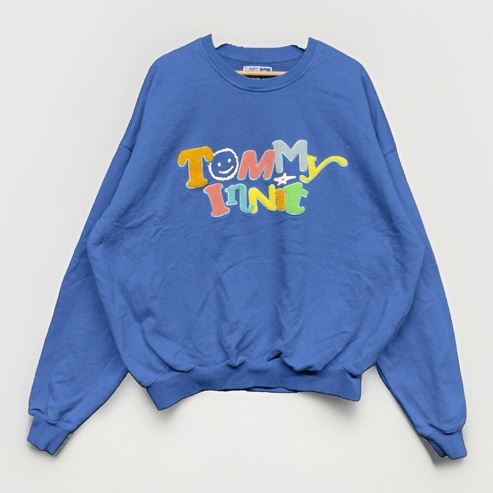 TommyInnit Official Crewneck Sweatshirt Blue Multicolor Chenille Logo 2XL XXL